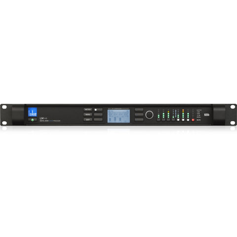 LAKE LM 44 Processor 4x4 matrix/2x6 X-Over EU	Audio System Processor With Raised Cosine EQ and Simultaneous Cross-Platform Parameter Adjustments for Loudspeaker Management and System Control in High Performance Applications FRONT VIEW