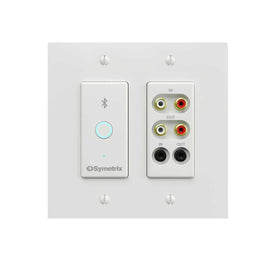 Symetrix xIO Bluetooth RCA-3.5, White Dante I/O endpoint, Bluetooth media in, Bluetooth phone I/O, stereo RCA I/O, stereo 3.5mm I/O, 4x4 Dante, PoE, Decora double-gang, white