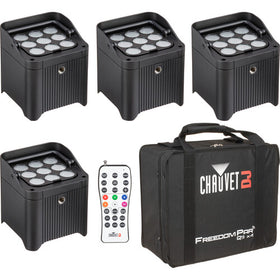 Chauvet Freedom Par Q9 X4 True Wireless RGBA LED PAR Kit with Carrying Bag, Remote, and Multi-Charger (4-Pack)