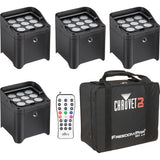 Chauvet Freedom Par Q9 X4 True Wireless RGBA LED PAR Kit with Carrying Bag, Remote, and Multi-Charger (4-Pack)