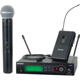 Shure SLX124/85/SM58 Includes SLX4 Diversity Receiver, SLX1 Bodypack Transmitter, Microflex®WL185 Cardioid Lavalier Microphone, SLX2/SM58 Handheld Transmitter with SM58 Microphone