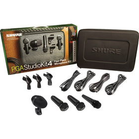 Shure PGASTUDIOKIT4 4-piece studio kid including 1-PGA52, 1-PGA57, 2-PGA181, 1-A25D stand adapter, 2-WA371 stand adapters, 4-XLR-XLR cables, case