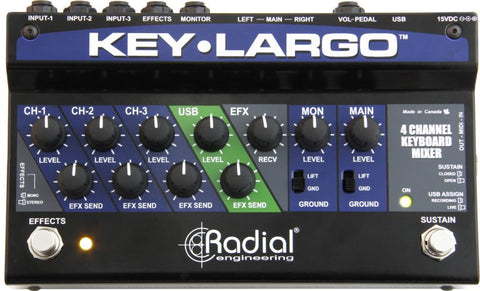 stereo mixer pedal Radial Key-Largo Keyboard mixer, 3 stereo inputs, effects bus, USB, ba