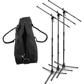 OnStage MSP7703 3 Euroboom Mic Stands w/ Bag