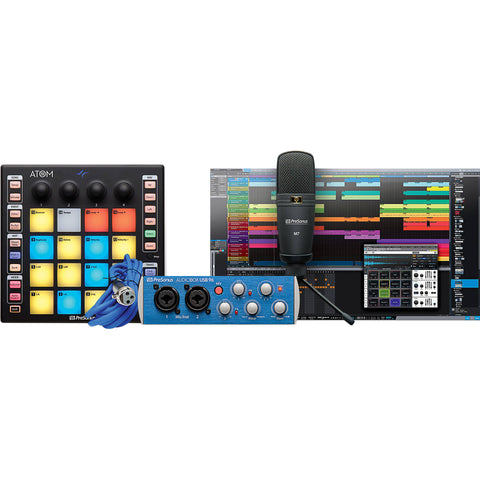 Presonus ATOM Producer Lab 16-pad USB MIDI Controller, AudioBox USB 96, M7 Microphone, Studio One Artist